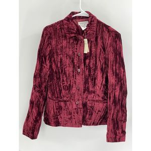 Coldwater Creek Blazer Jacket Women‎ Size XS Red Maroon Velvet Crinkle New